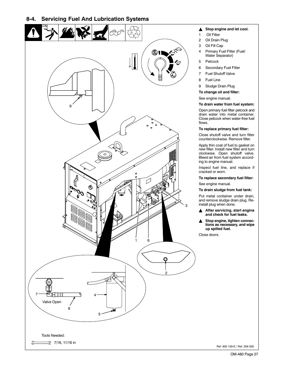 4. servicing fuel and lubrication systems, Section 8-4 | Miller Electric Big Blue 251D User Manual | Page 31 / 60