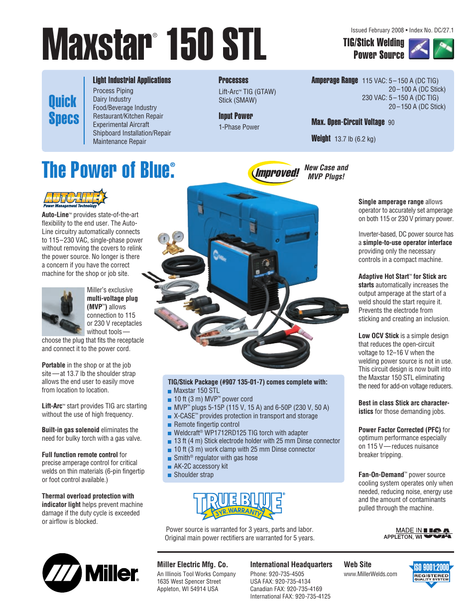 Miller Electric Maxstar 150 STL User Manual | 4 pages