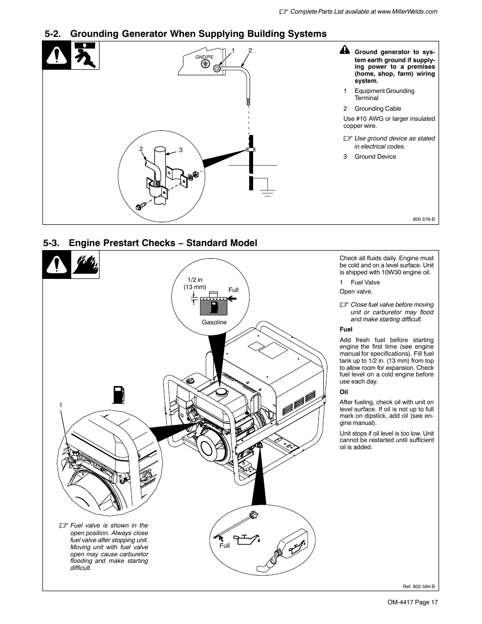 3. engine prestart checks − standard model | Miller Electric 145 DXR User Manual | Page 21 / 54