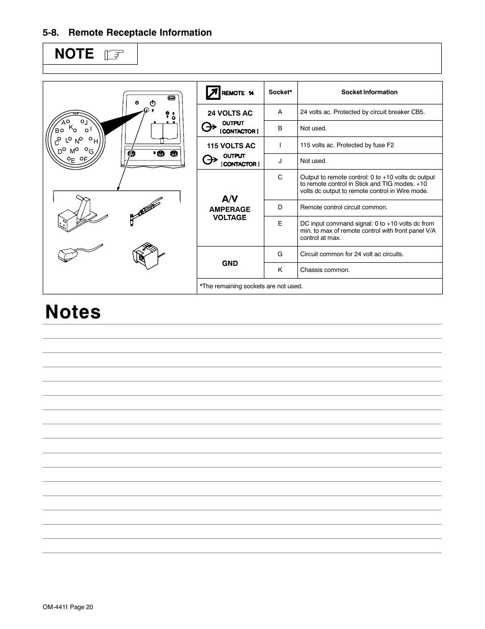 8. remote receptacle information | Miller Electric 301 G User Manual | Page 24 / 60