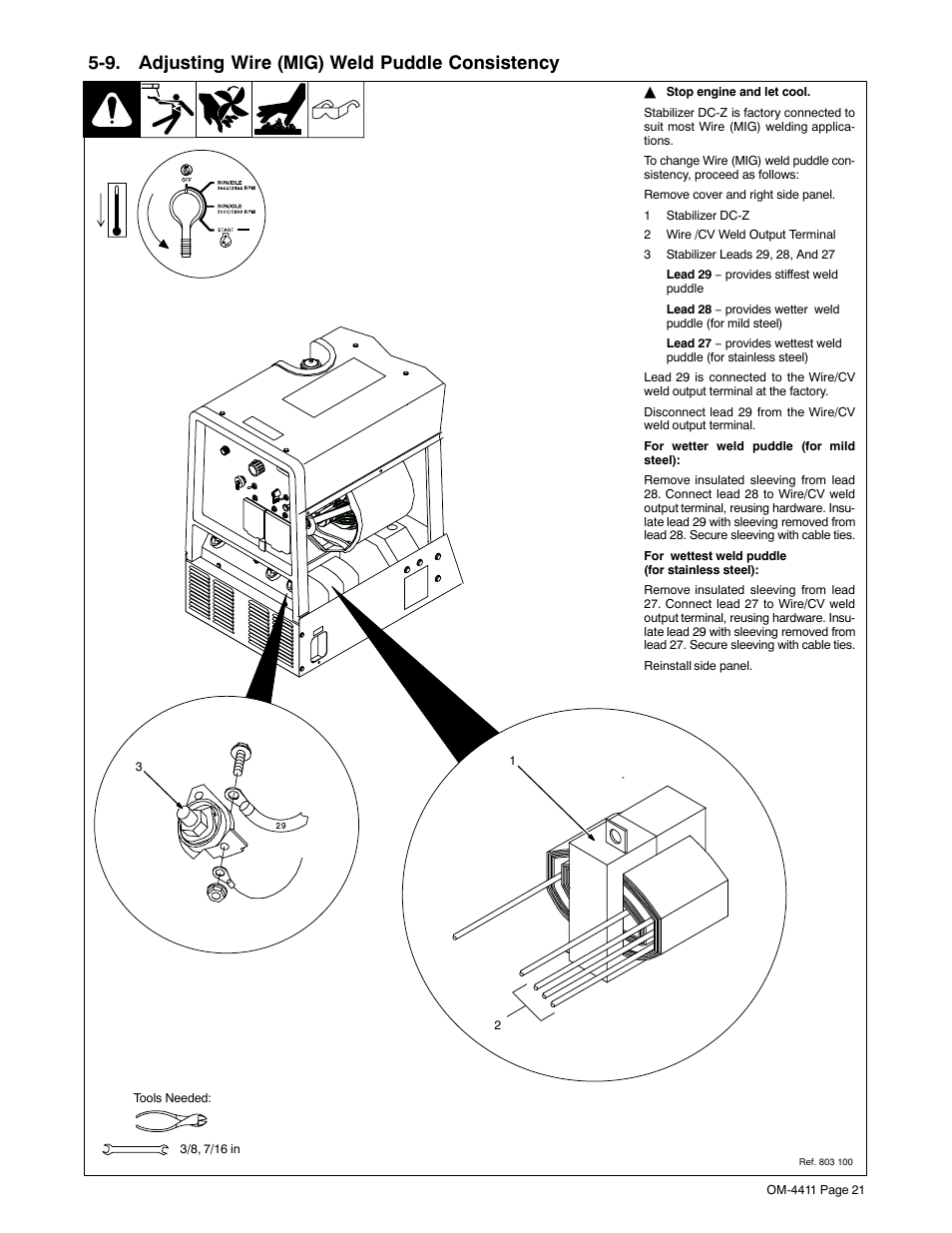 9. adjusting wire (mig) weld puddle consistency | Miller Electric 301 G User Manual | Page 25 / 60