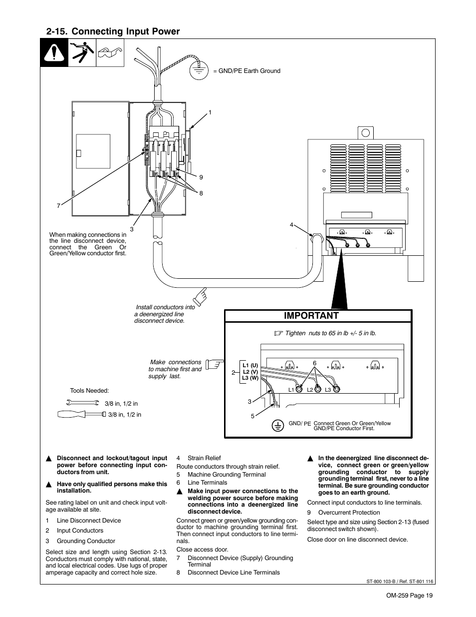 15. connecting input power, Important | Miller Electric CP-252TS User Manual | Page 23 / 36