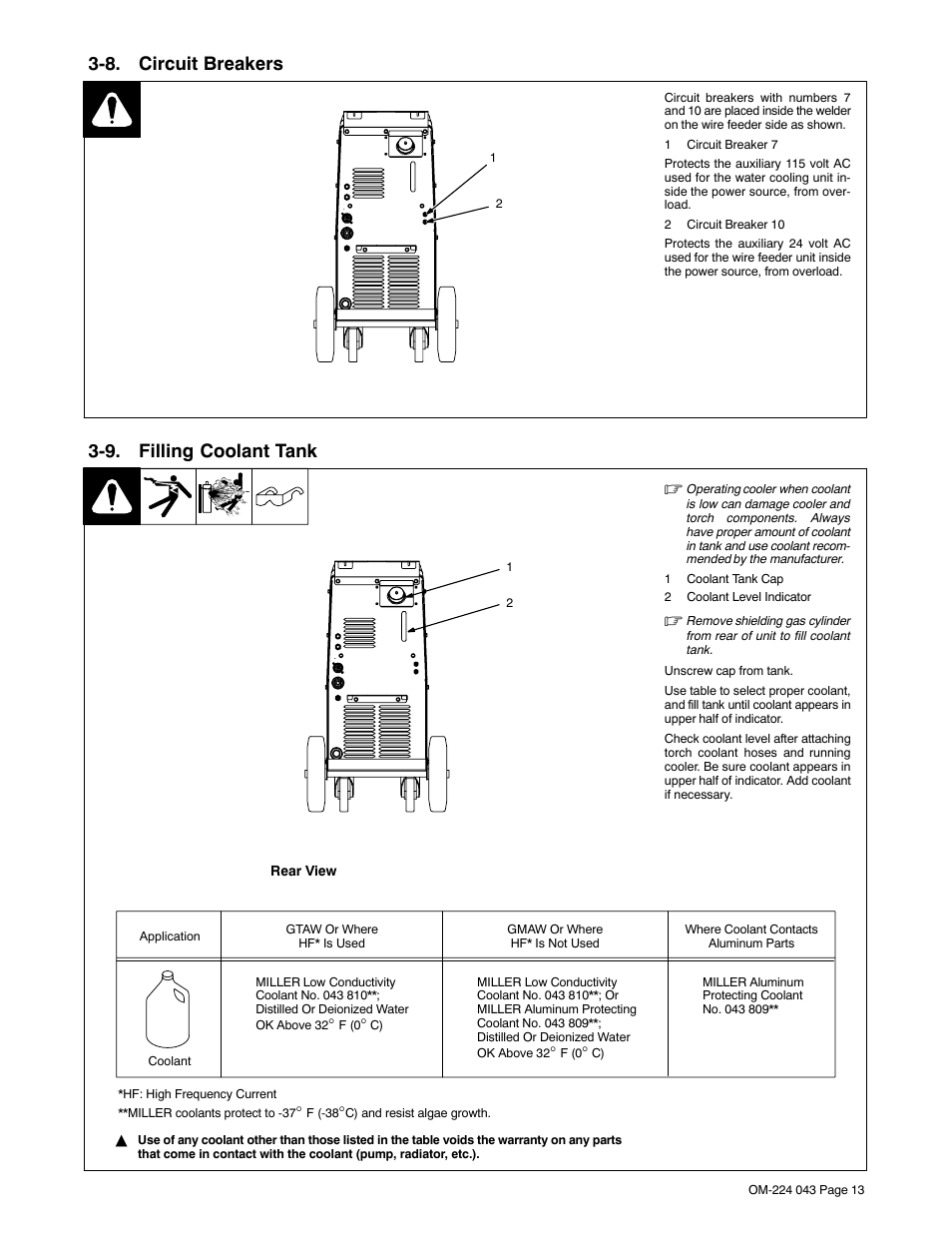 8. circuit breakers, 9. filling coolant tank | Miller Electric XMS 4000 User Manual | Page 17 / 40