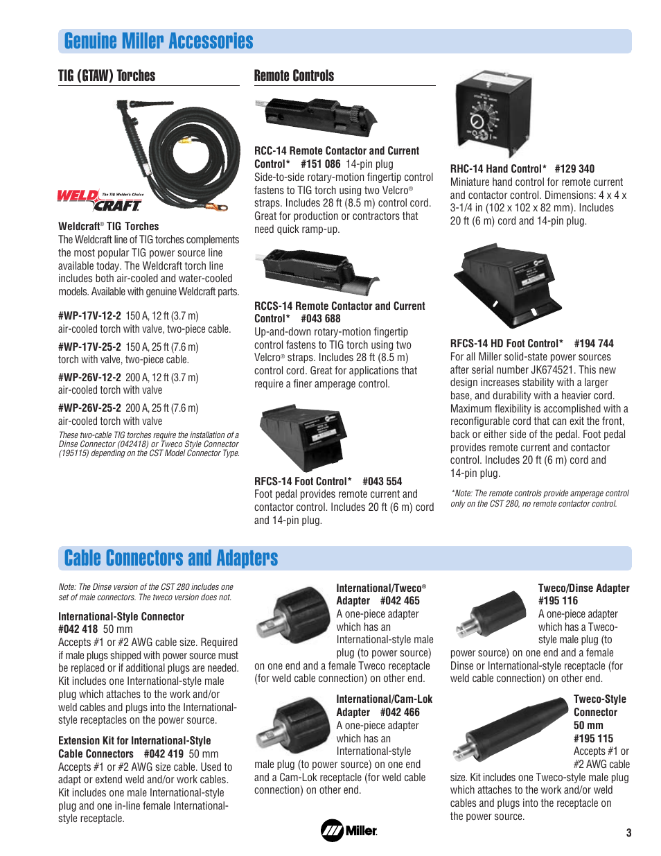 Tig (gtaw) torches, Remote controls | Miller Electric CST 280 User Manual | Page 3 / 4