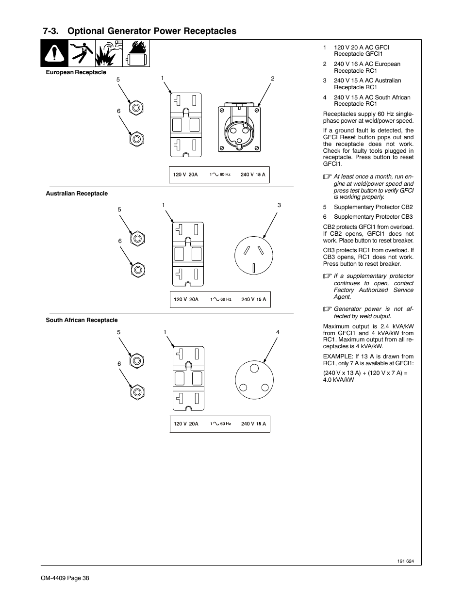 3. optional generator power receptacles | Miller Electric OM-4409 User Manual | Page 42 / 102