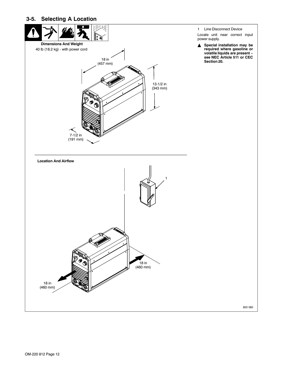 5. selecting a location | Miller Electric CST 250 VRD User Manual | Page 16 / 44