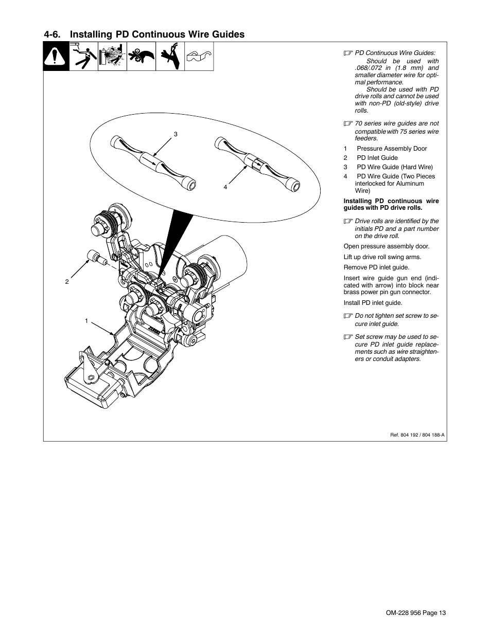 6. installing pd continuous wire guides | Miller Electric 75 User Manual | Page 17 / 48