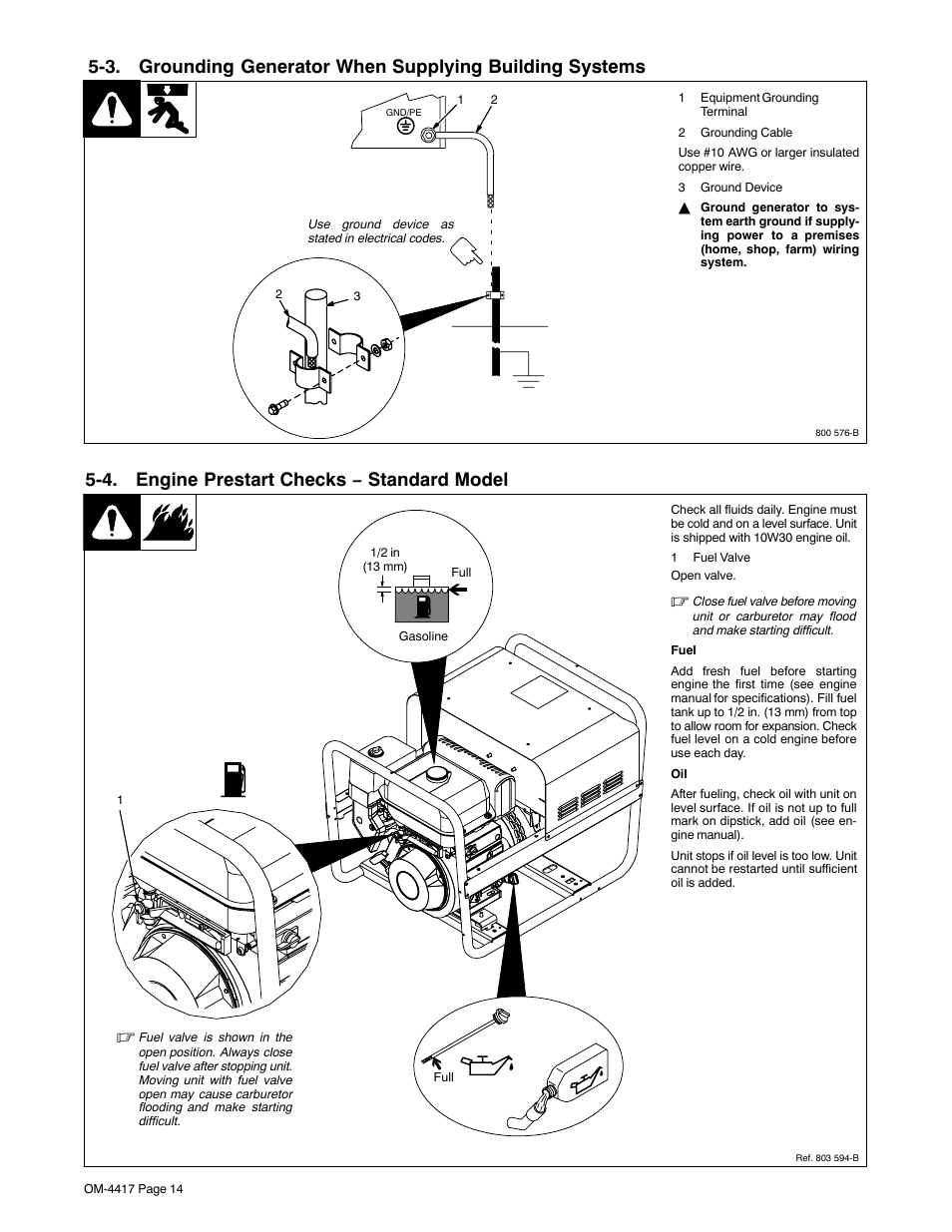 4. engine prestart checks − standard model | Miller Electric BLUE STAR 145 DX User Manual | Page 18 / 56