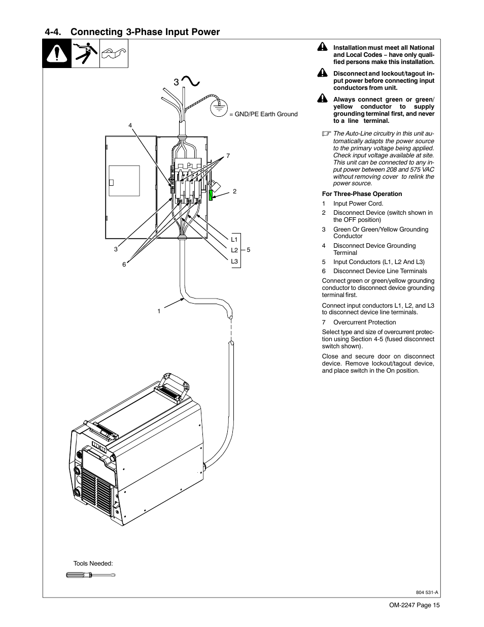 4. connecting 3-phase input power | Miller Electric XMT 350 CC/CV User Manual | Page 19 / 40