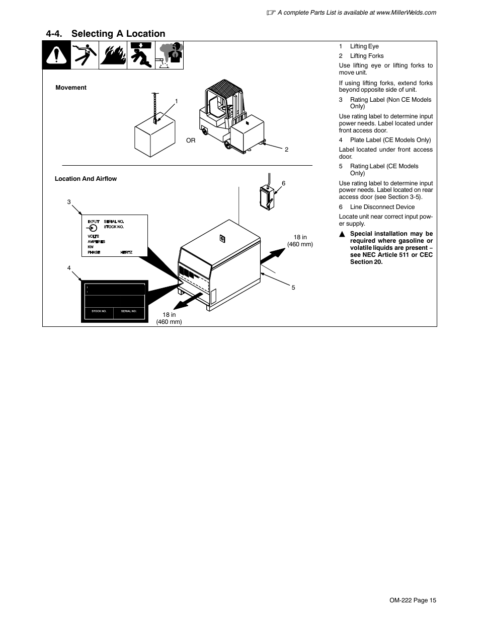 4. selecting a location | Miller Electric 852 User Manual | Page 19 / 36