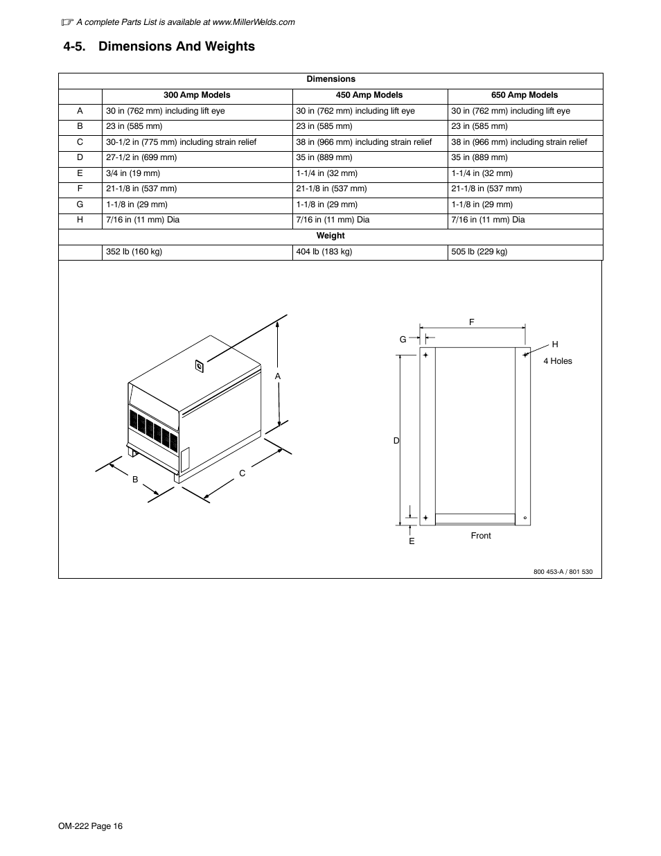 5. dimensions and weights | Miller Electric 852 User Manual | Page 20 / 36