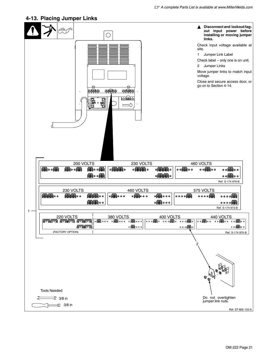 13. placing jumper links | Miller Electric 852 User Manual | Page 25 / 36