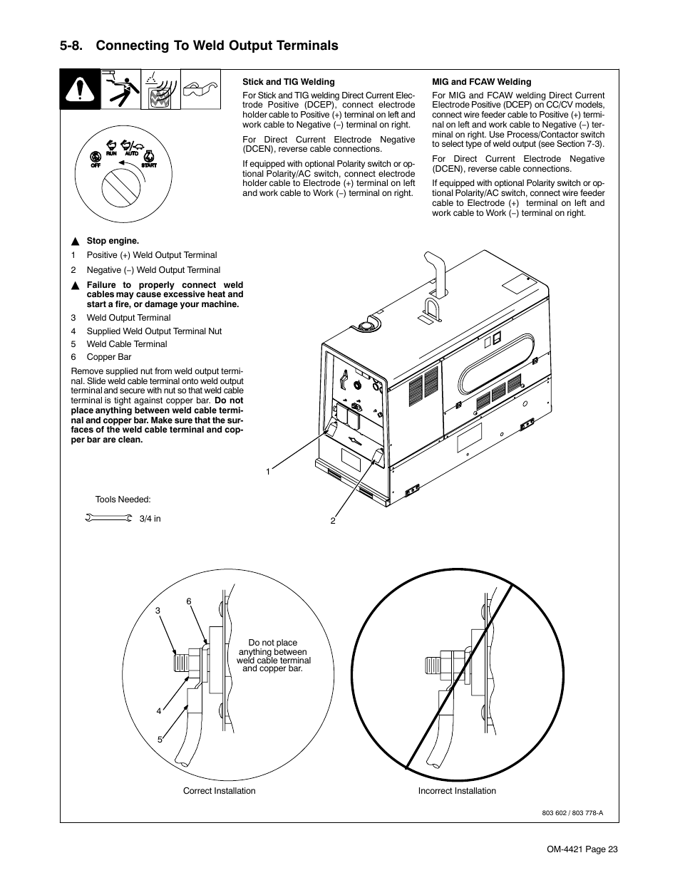 8. connecting to weld output terminals | Miller Electric Big Blue 500 X User Manual | Page 29 / 92