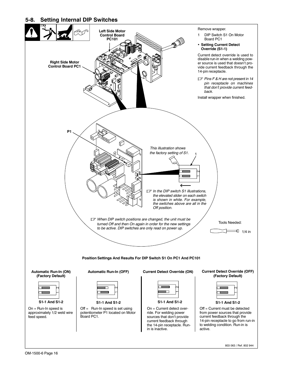 8. setting internal dip switches | Miller Electric D-74D User Manual | Page 20 / 40