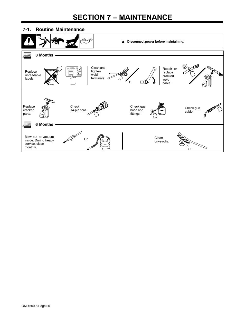 Section 7 − maintenance, 1. routine maintenance | Miller Electric D-74D User Manual | Page 24 / 40