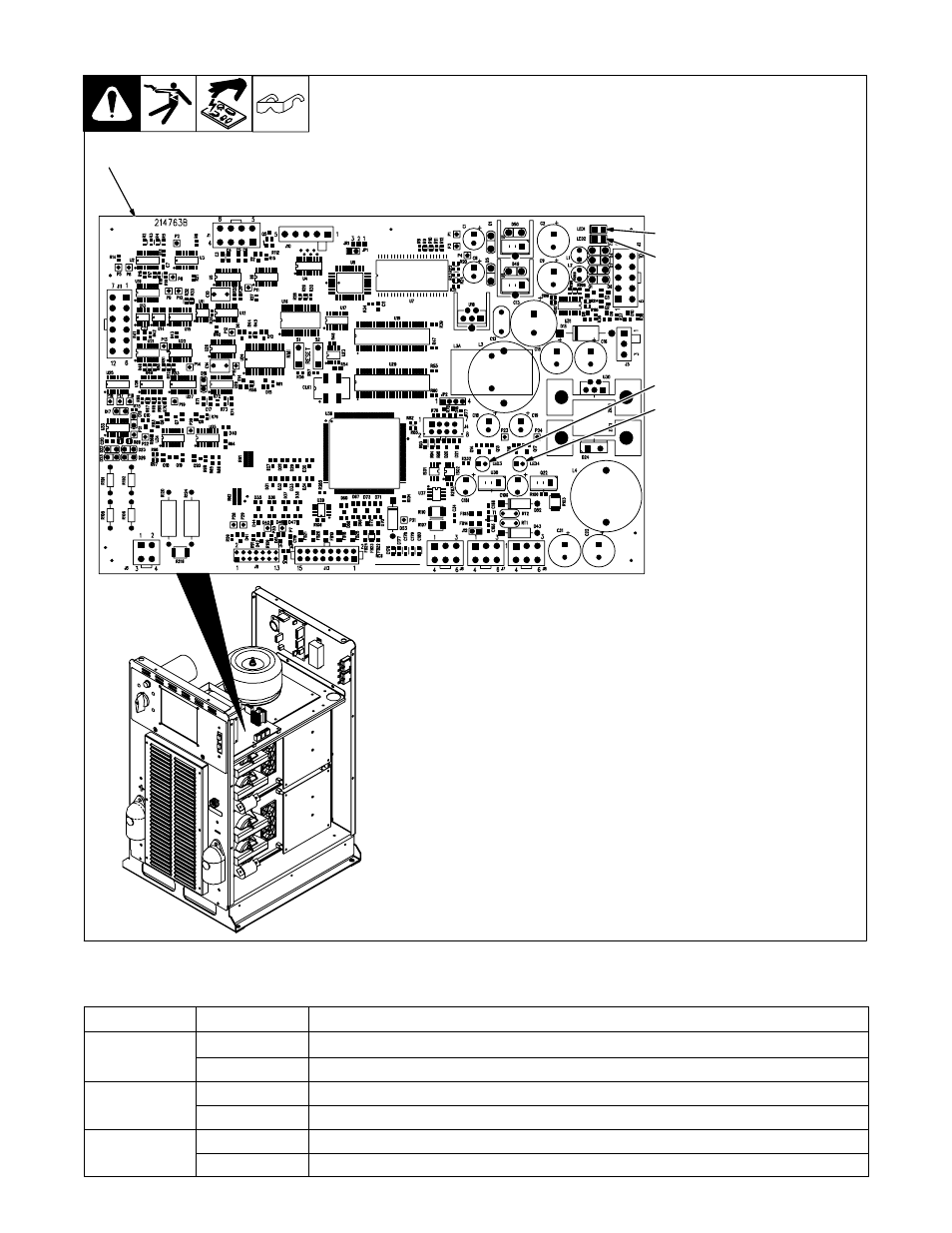 Process control module pc4 diagnostic led’s, Diagnostic led’s on process control module pc4, 2. process control module pc4 diagnostic led’s | 3. diagnostic led’s on process control module pc4 | Miller Electric Axcess 450 User Manual | Page 39 / 52