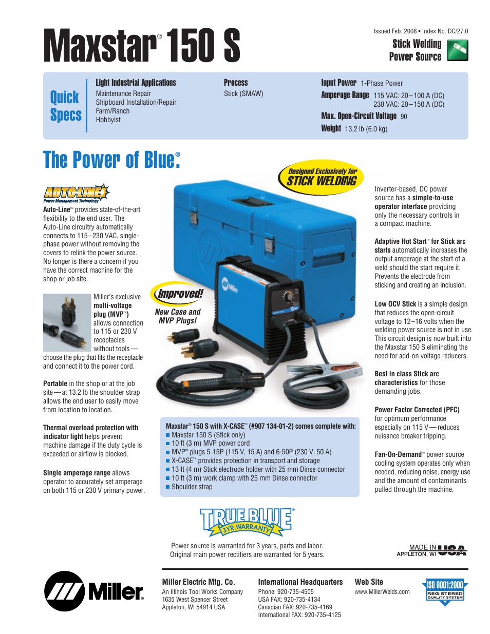 Miller Electric Maxstar 150 S User Manual | 2 pages