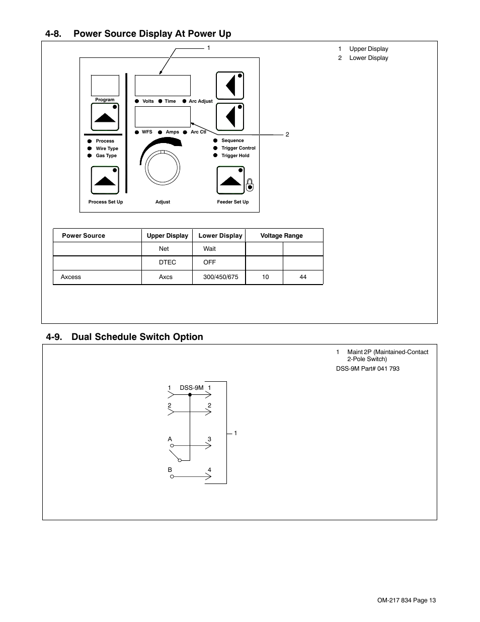 8. power source display at power up, 9. dual schedule switch option | Miller Electric Remote Operator Interface User Manual | Page 17 / 40