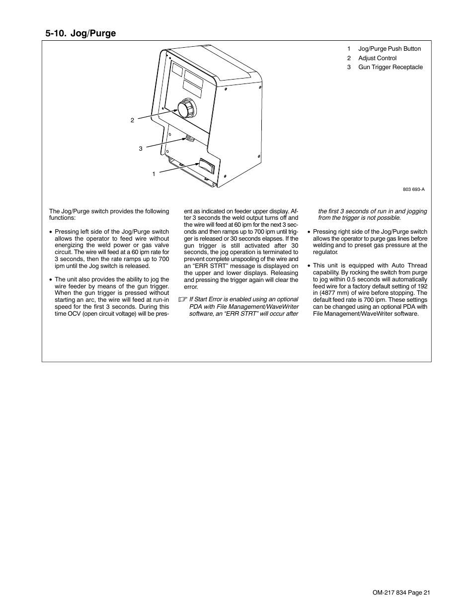 10. jog/purge | Miller Electric Remote Operator Interface User Manual | Page 25 / 40