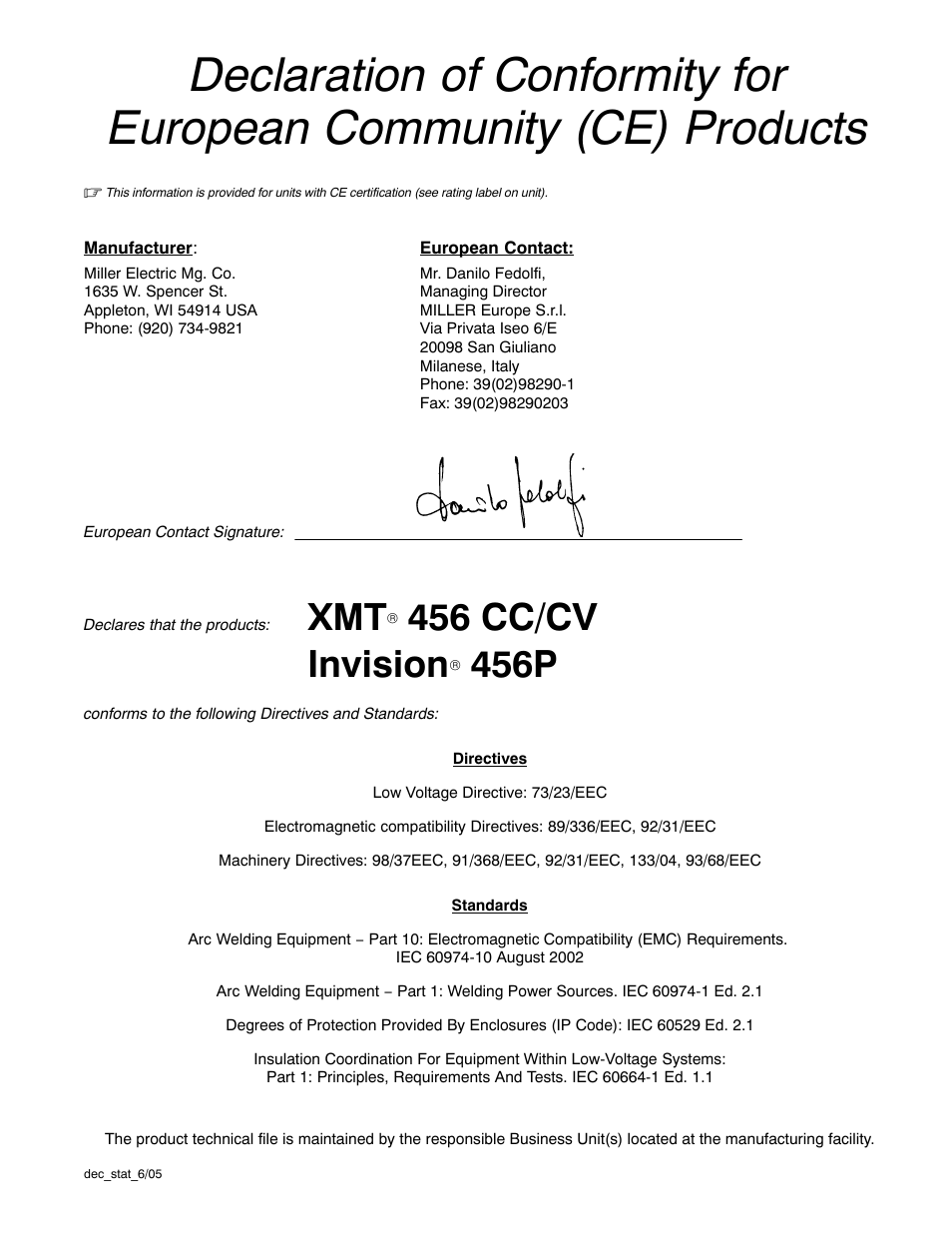 456 cc/cv invision, 456p | Miller Electric XMT 456 CC User Manual | Page 4 / 44