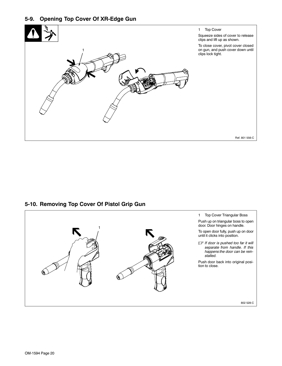 9. opening top cover of xr-edge gun, 10. removing top cover of pistol grip gun | Miller Electric XR Control User Manual | Page 26 / 72