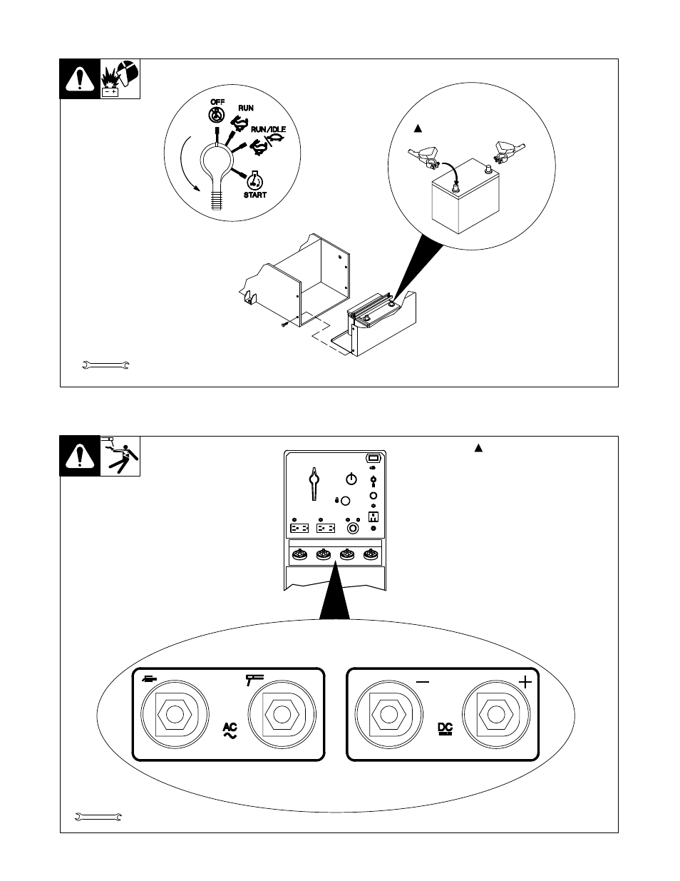 5. connecting the battery, 6. connecting to weld output terminals | Miller Electric Legend AEAD-200-LE User Manual | Page 9 / 68