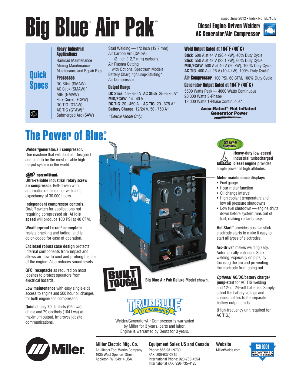 Miller Electric Engine-Driven Welder/ AC Generator/Air Compressor User Manual | 8 pages