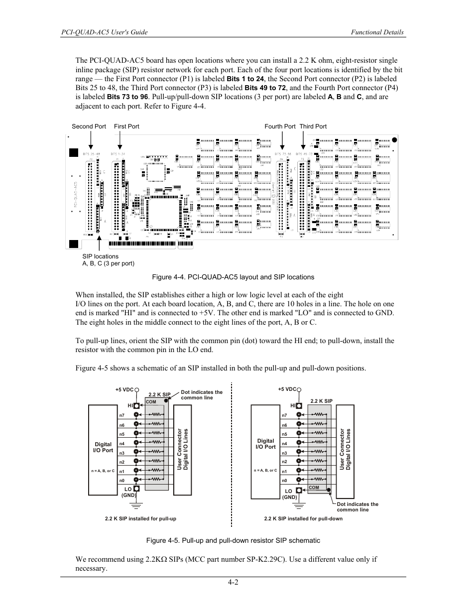 And the fourth port connector (p4) is labeled, And are adjacent to each port. refer to figure 4-4 | Measurement Specialties PCI-QUAD-AC5 User Manual | Page 18 / 24