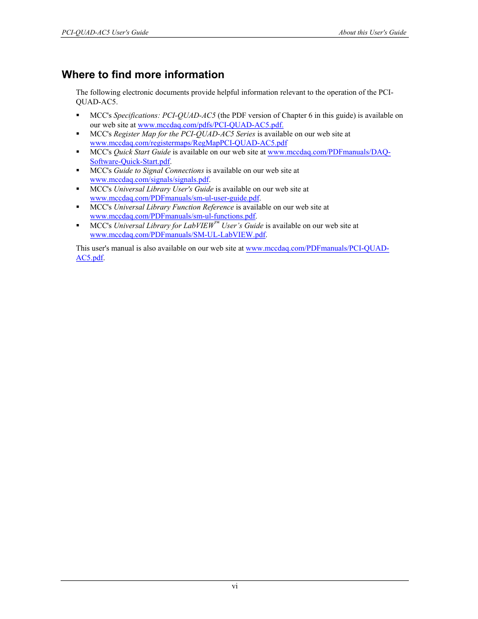 Where to find more information | Measurement Specialties PCI-QUAD-AC5 User Manual | Page 7 / 24