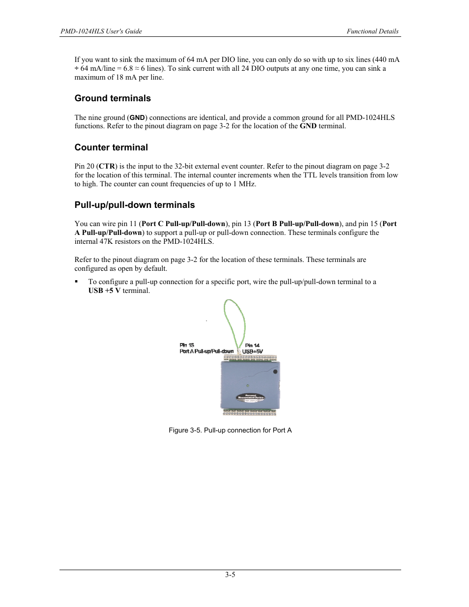 Ground terminals, Counter terminal, Pull-up/pull-down terminals | Ground terminals -5, Counter terminal -5, Pull-up/pull-down terminals -5 | Measurement Specialties PMD-1024HLS User Manual | Page 17 / 23