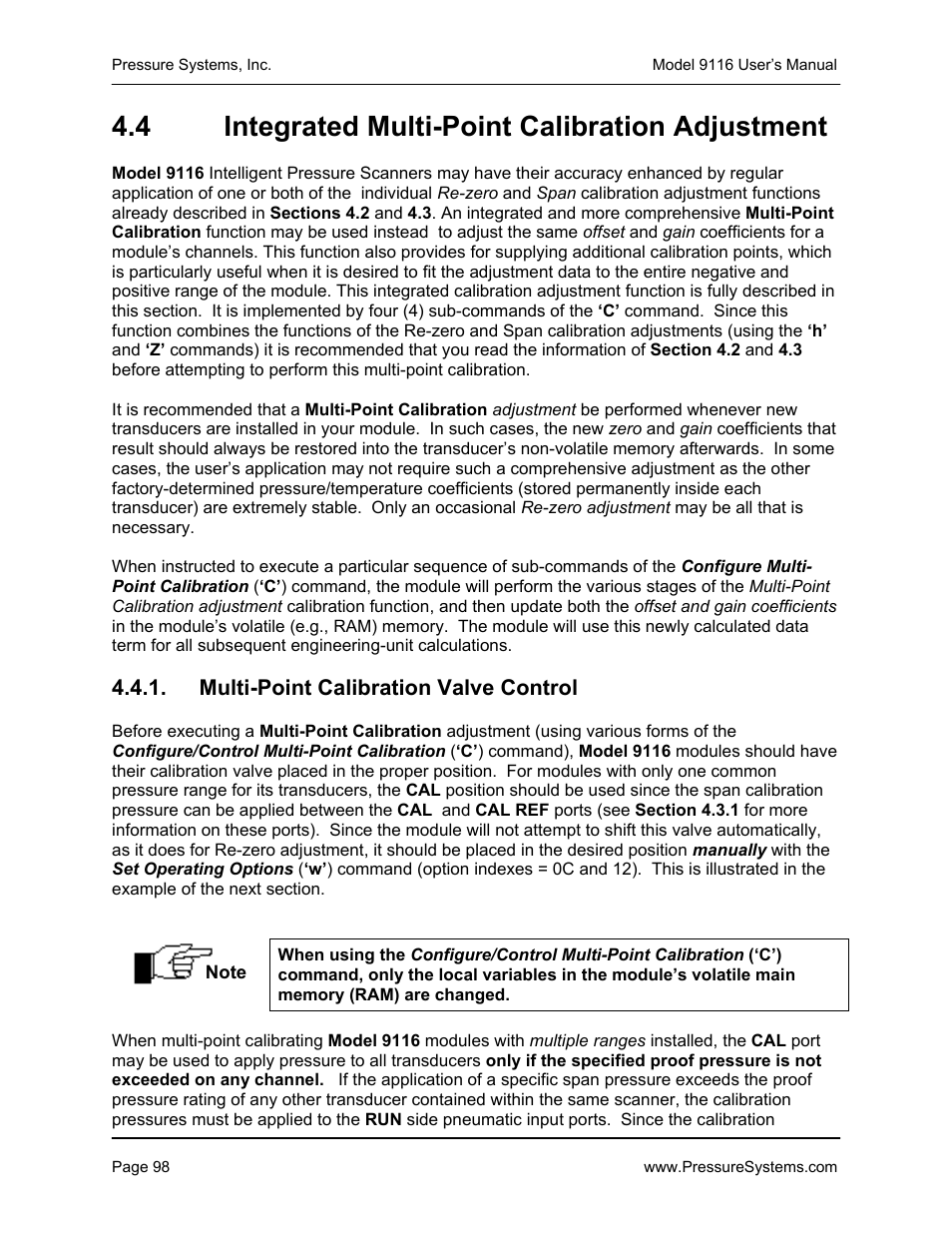 4 integrated multi-point calibration adjustment | Measurement Specialties 9116 User Manual | Page 107 / 143