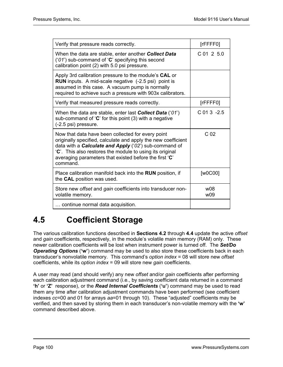 5 coefficient storage | Measurement Specialties 9116 User Manual | Page 109 / 143