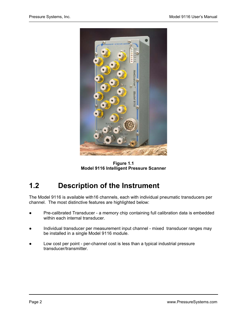 2 description of the instrument | Measurement Specialties 9116 User Manual | Page 11 / 143