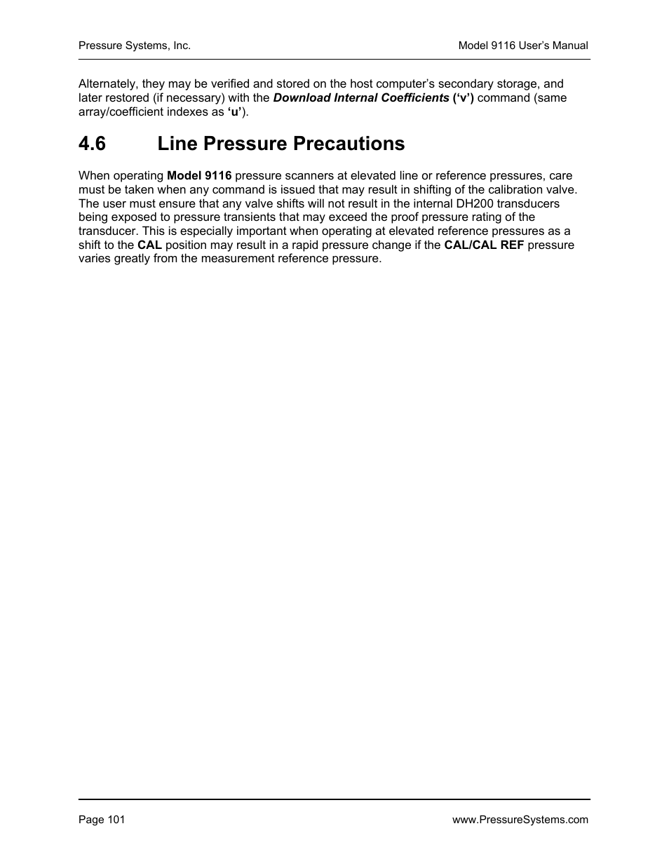 6 line pressure precautions | Measurement Specialties 9116 User Manual | Page 110 / 143