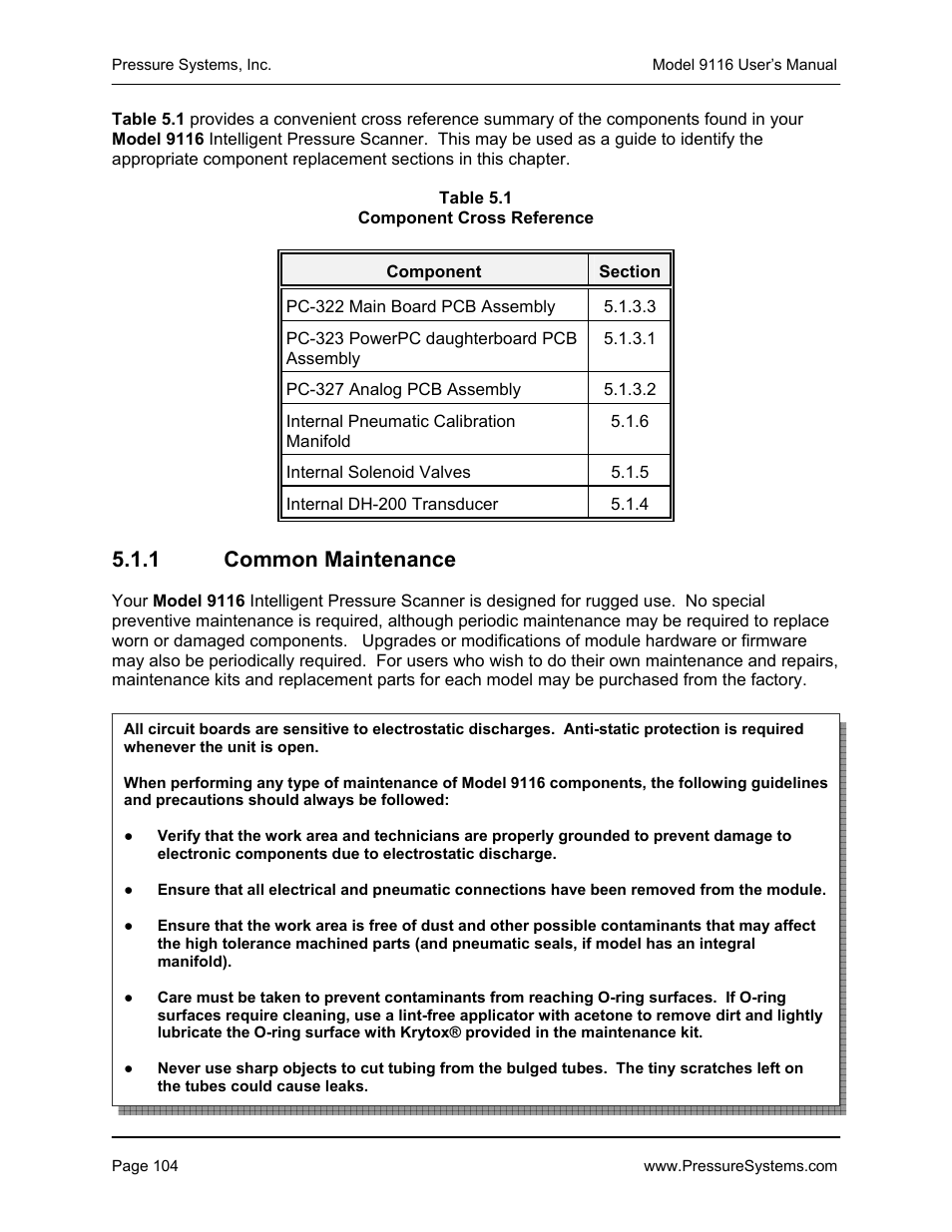 1 common maintenance | Measurement Specialties 9116 User Manual | Page 113 / 143