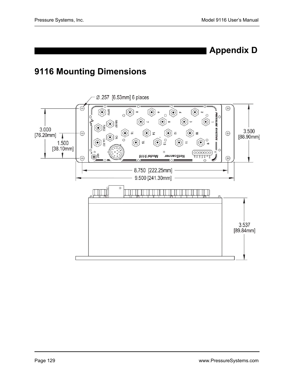 Appendix d 9116 mounting dimensions | Measurement Specialties 9116 User Manual | Page 138 / 143
