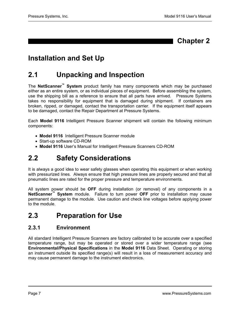 2 safety considerations, 3 preparation for use | Measurement Specialties 9116 User Manual | Page 16 / 143