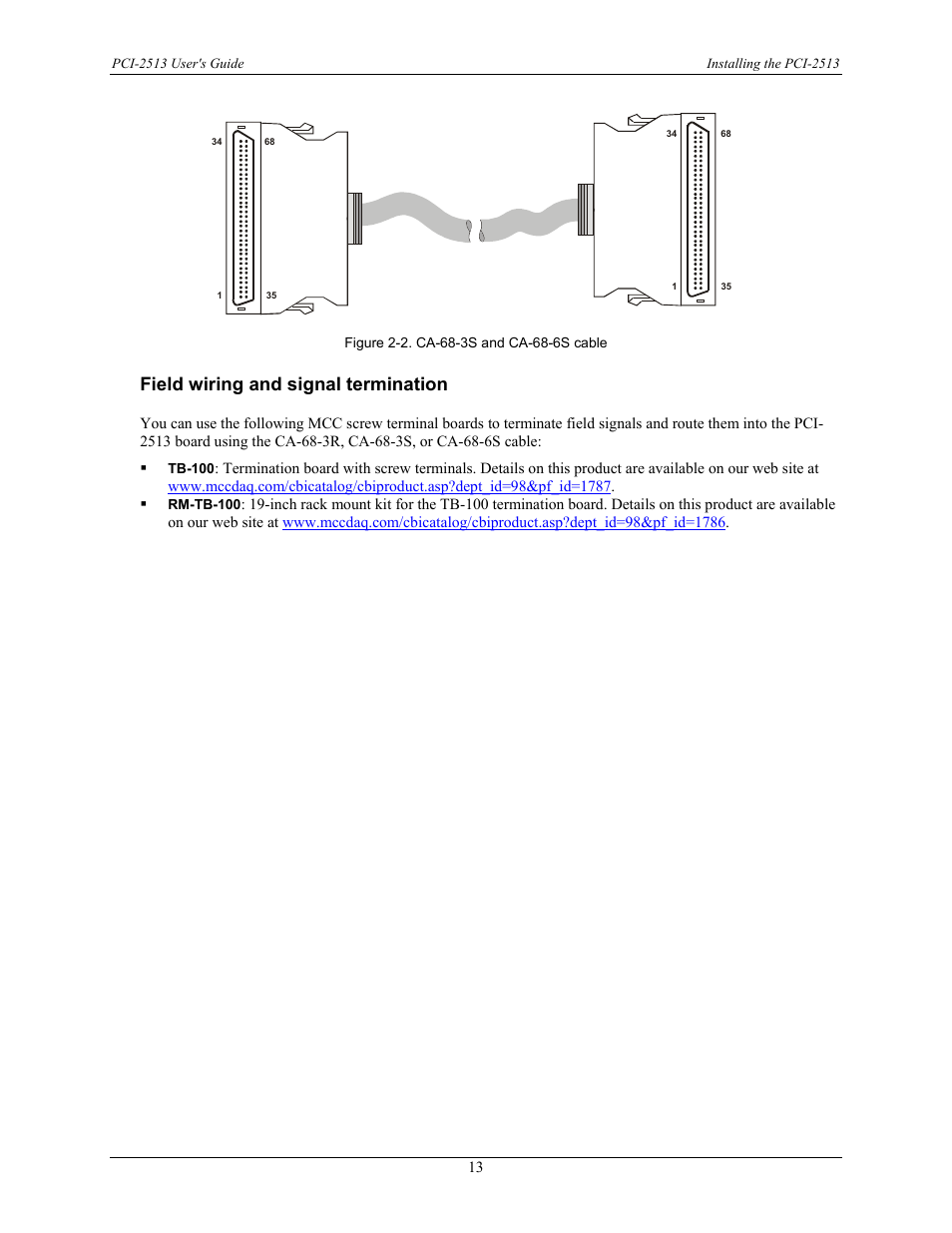Field wiring and signal termination, Figure 2-2 | Measurement Specialties PCI-2513 User Manual | Page 13 / 34