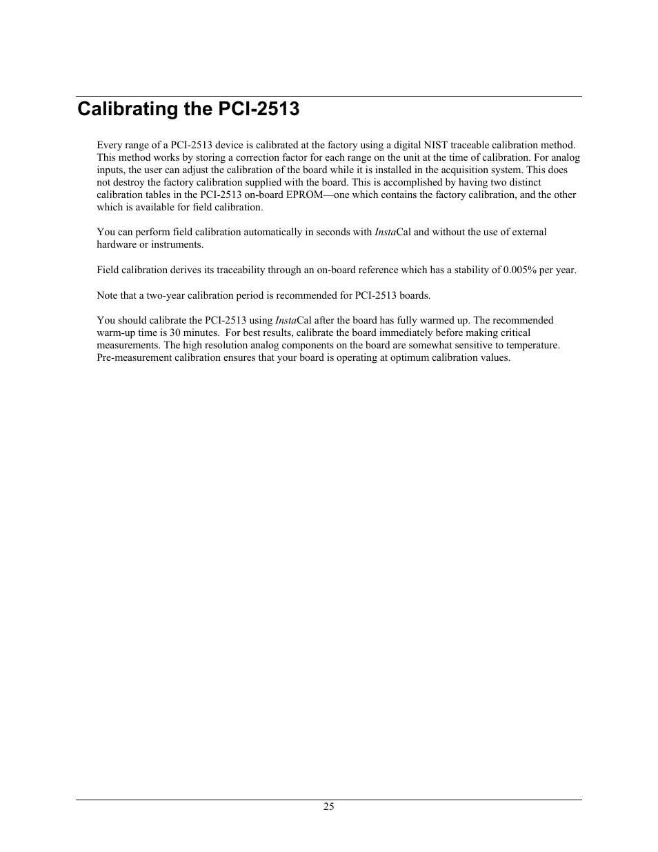 Calibrating the pci-2513 | Measurement Specialties PCI-2513 User Manual | Page 25 / 34