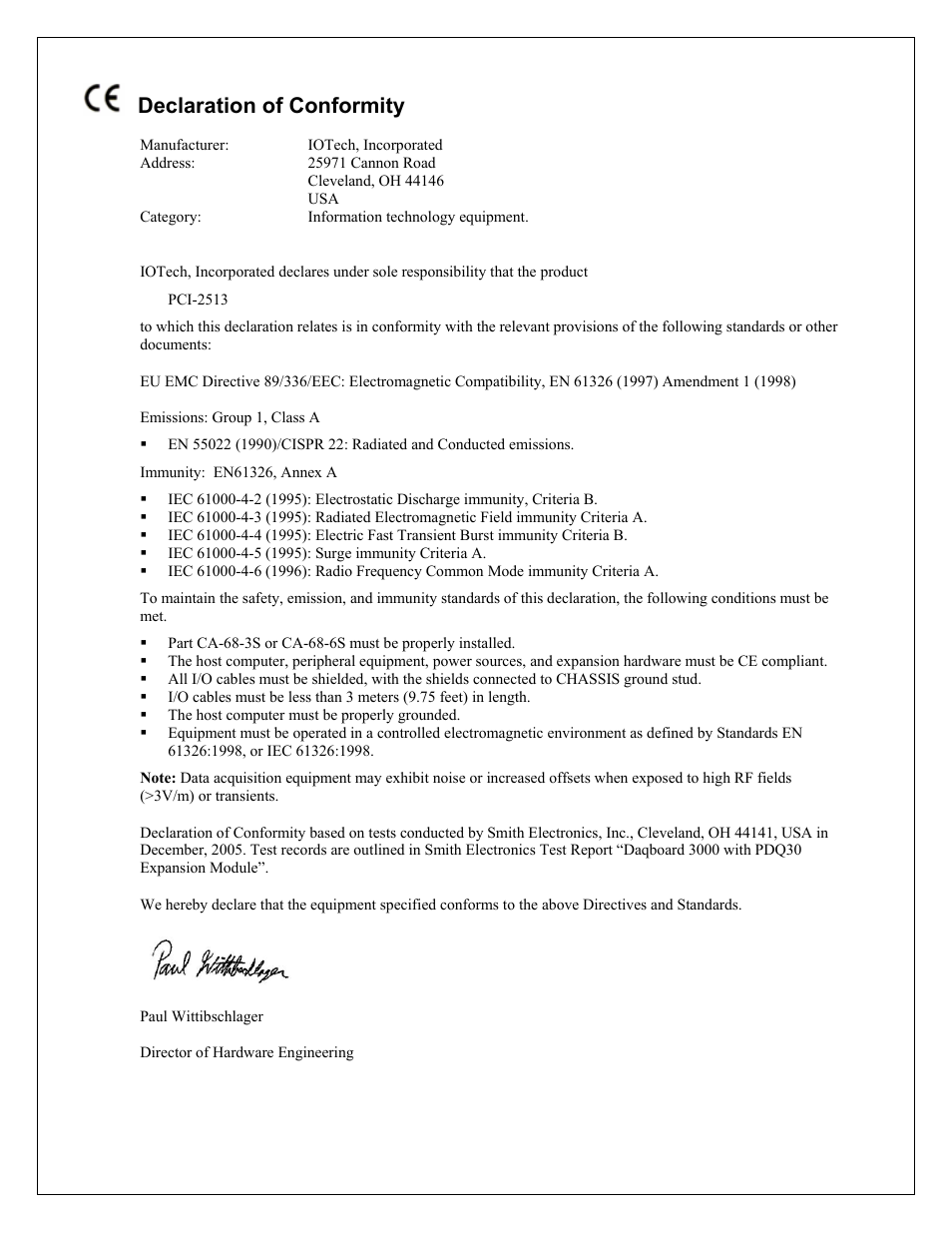 Declaration of conformity | Measurement Specialties PCI-2513 User Manual | Page 33 / 34