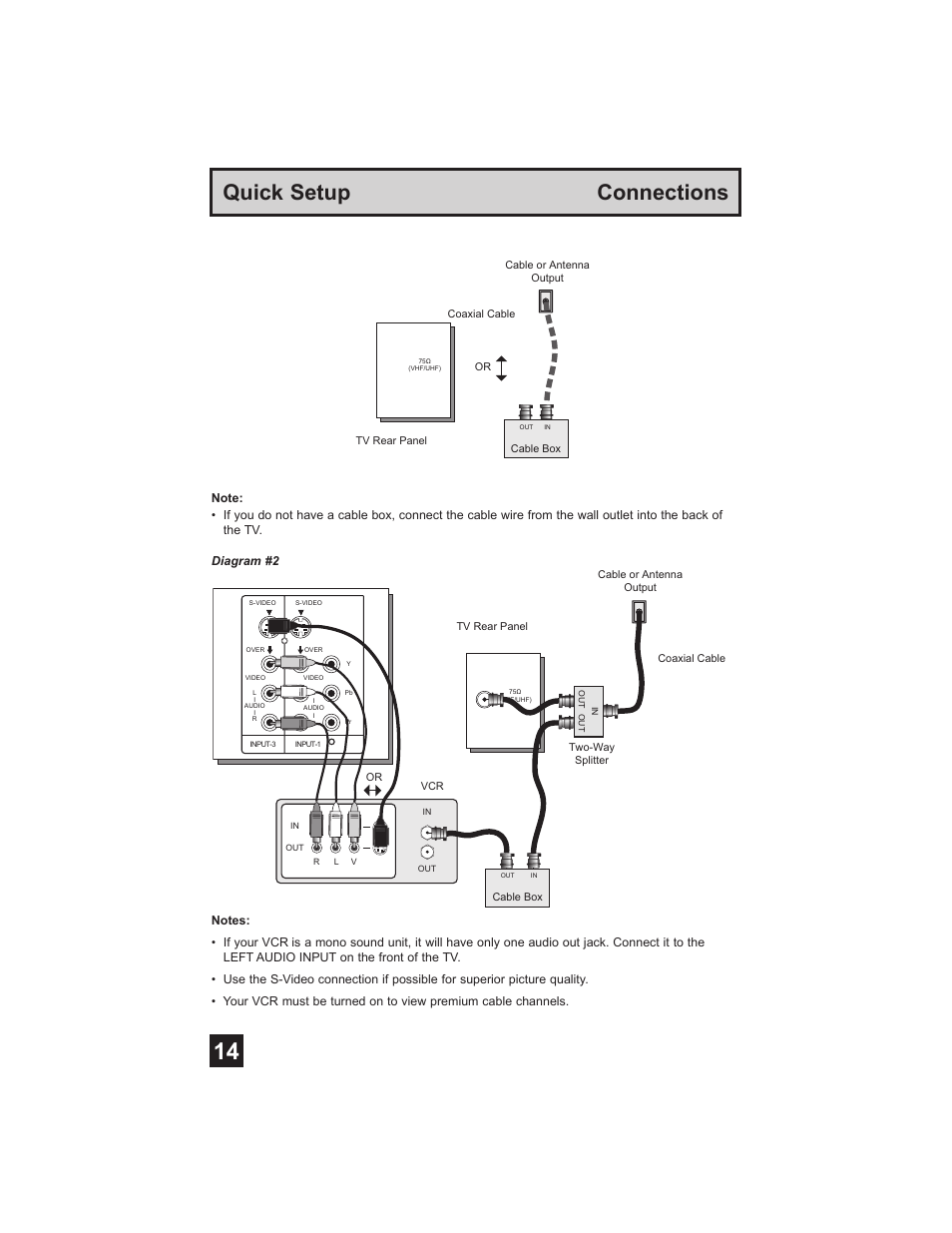 Quick setup connections | Mintek HD-61Z575 User Manual | Page 14 / 80