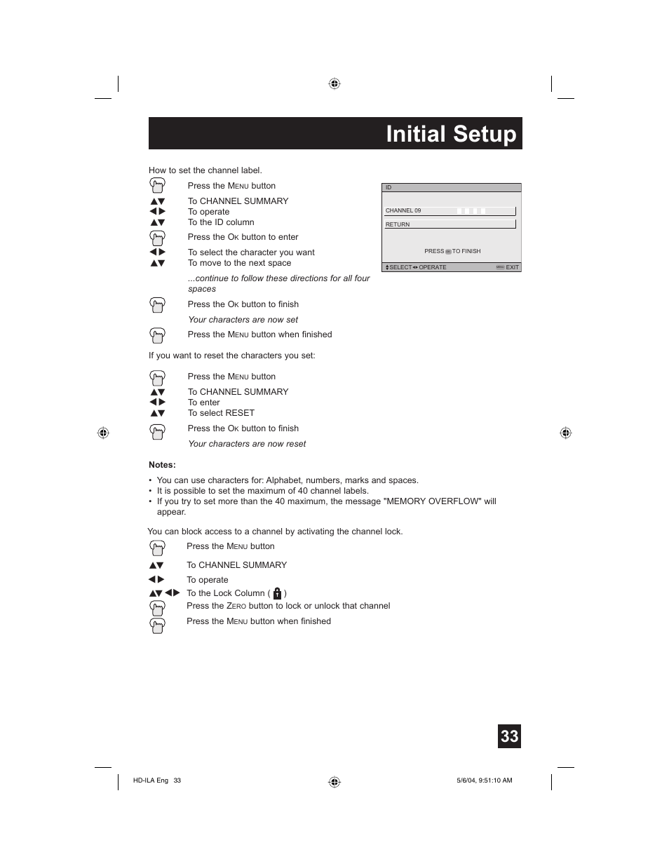 Initial setup | Mintek HD-61Z575 User Manual | Page 33 / 80