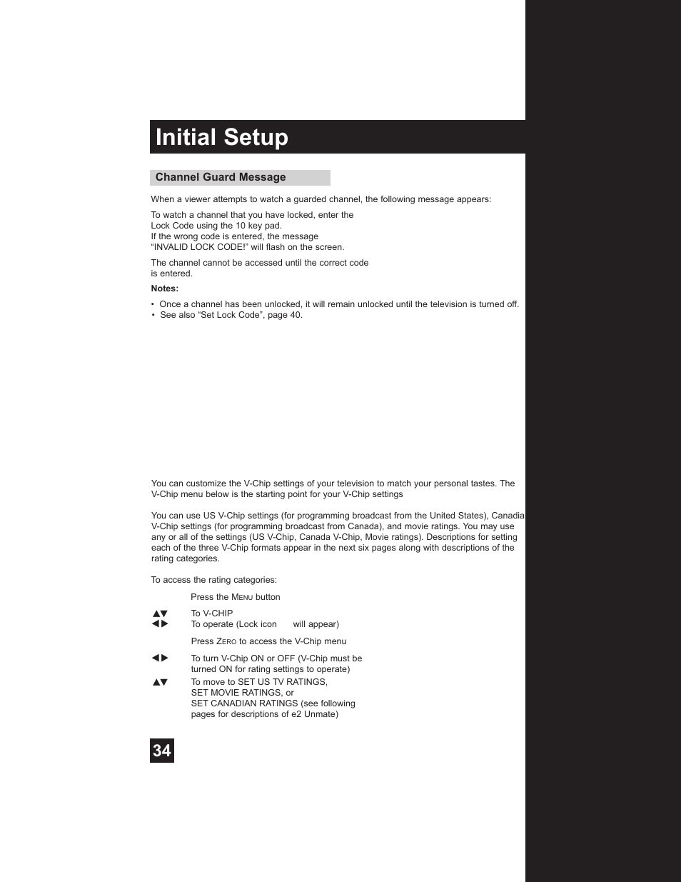 V-chip, Initial setup | Mintek HD-61Z575 User Manual | Page 34 / 80