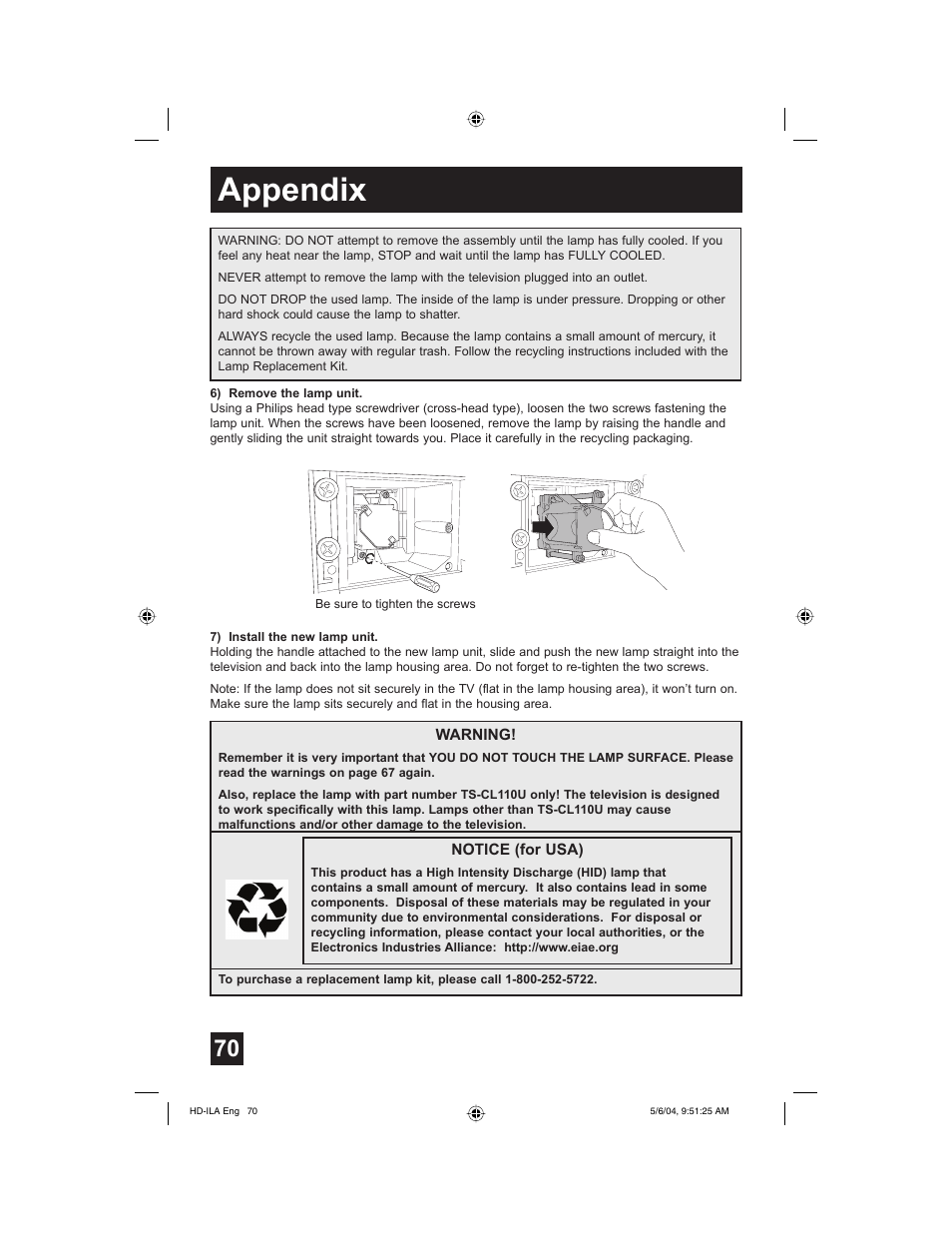 Appendix | Mintek HD-61Z575 User Manual | Page 70 / 80