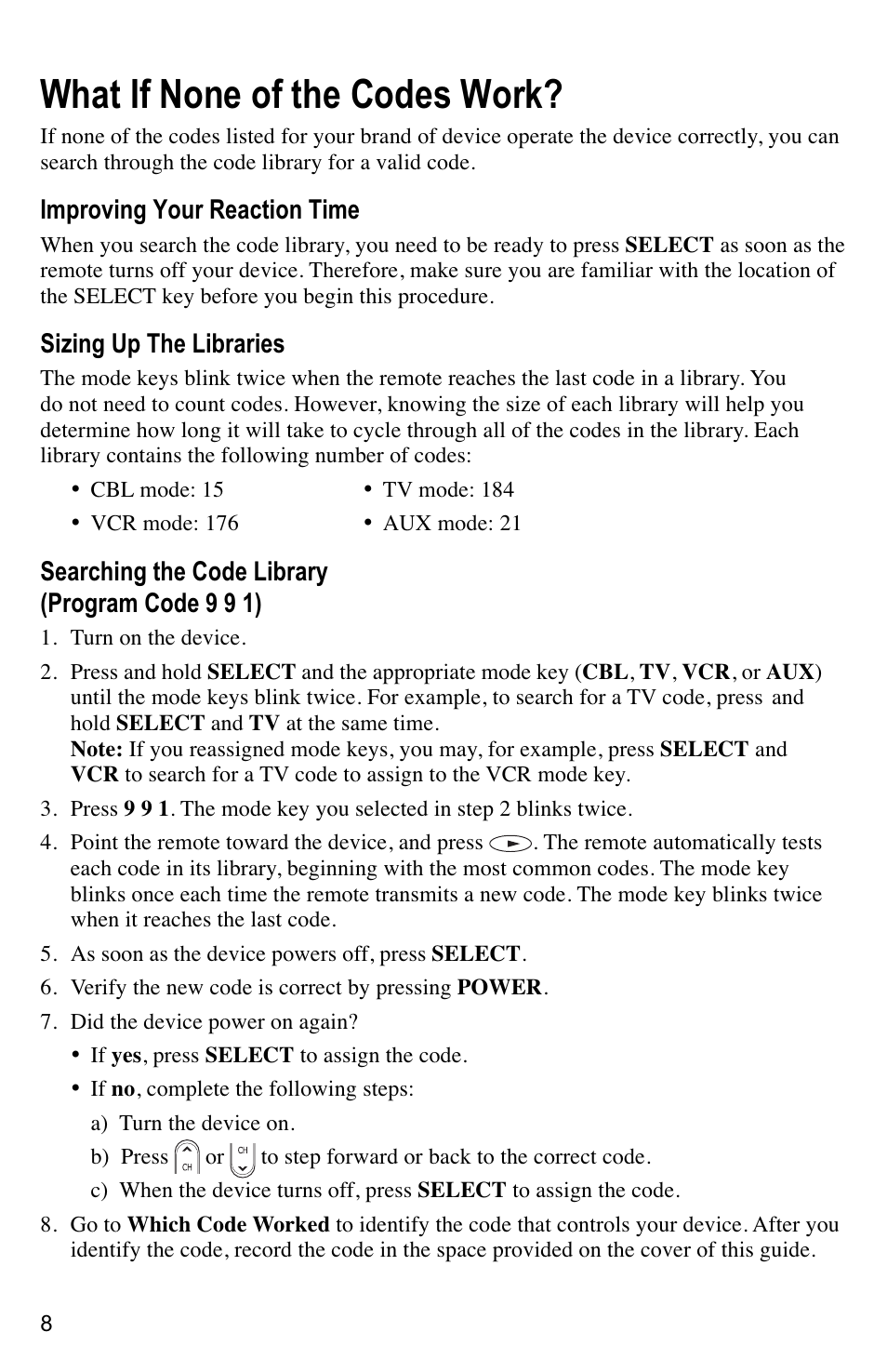What if none of the codes work | Mintek AT8400 User Manual | Page 8 / 20