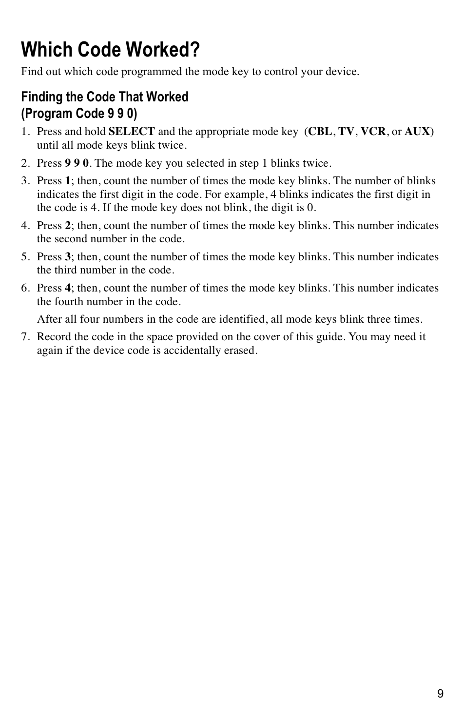 Which code worked | Mintek AT8400 User Manual | Page 9 / 20