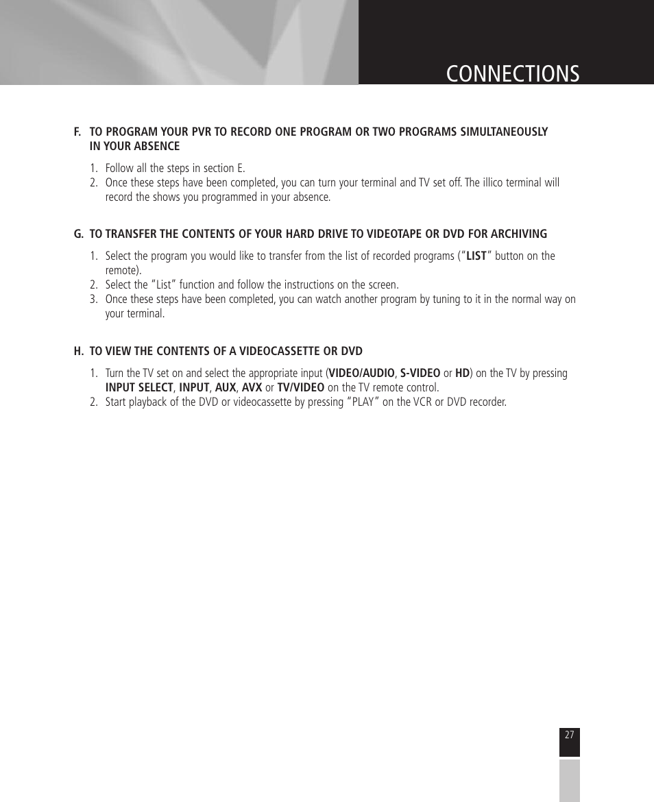 Connections | Mintek High Definition Personal Video Recorder User Manual | Page 27 / 72