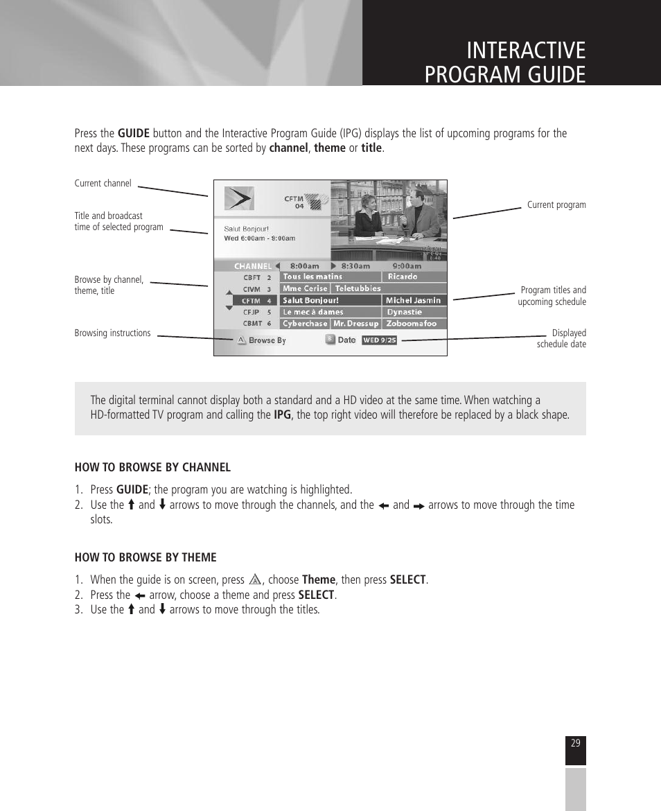Interactive program guide | Mintek High Definition Personal Video Recorder User Manual | Page 29 / 72