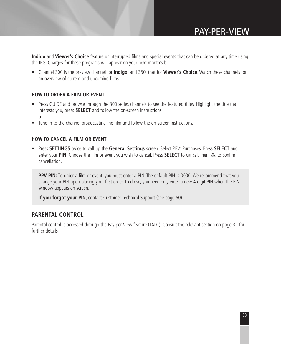 Pay-per-view | Mintek High Definition Personal Video Recorder User Manual | Page 33 / 72