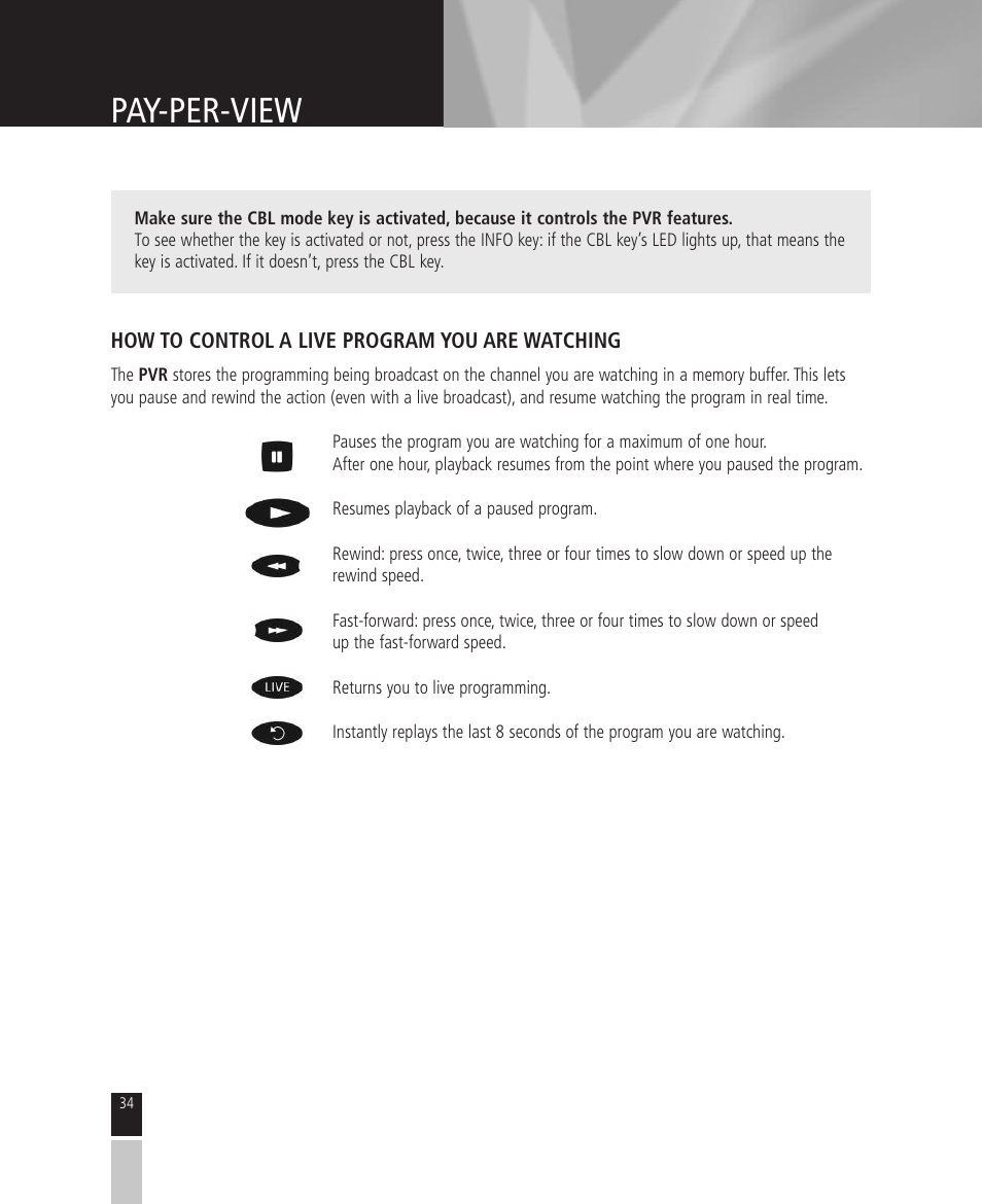 Personal video recorder, Pay-per-view | Mintek High Definition Personal Video Recorder User Manual | Page 34 / 72